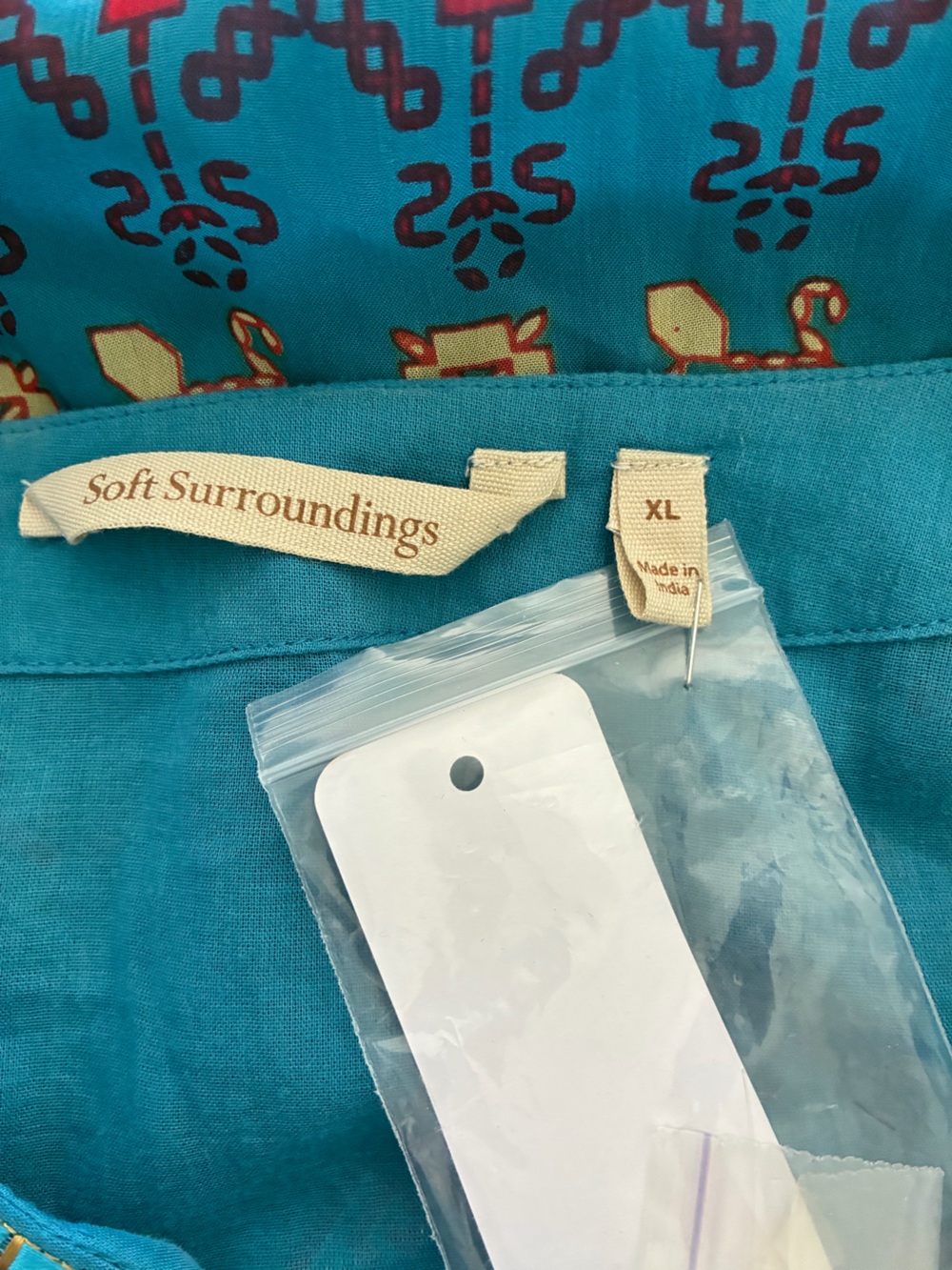 Soft Surroundings Mirapani Teal Floral Embroidered Tassel Maxi Dress - Picture 6 of 8